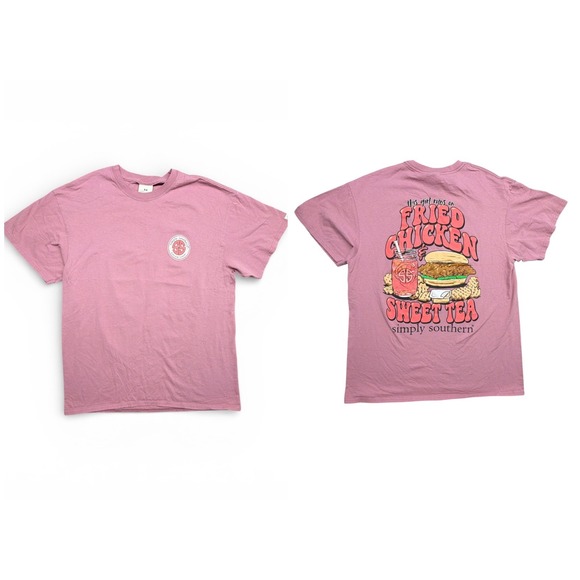 Simply Southern Tops - Simply Southern Fried Chicken and Sweet Tea Graphic T-Shirt Pink Women's Large